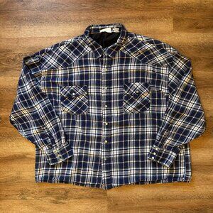 NorthCrest Casual Button Down Mens XXXL Blue Plaid Pearl Snap Western Shirt